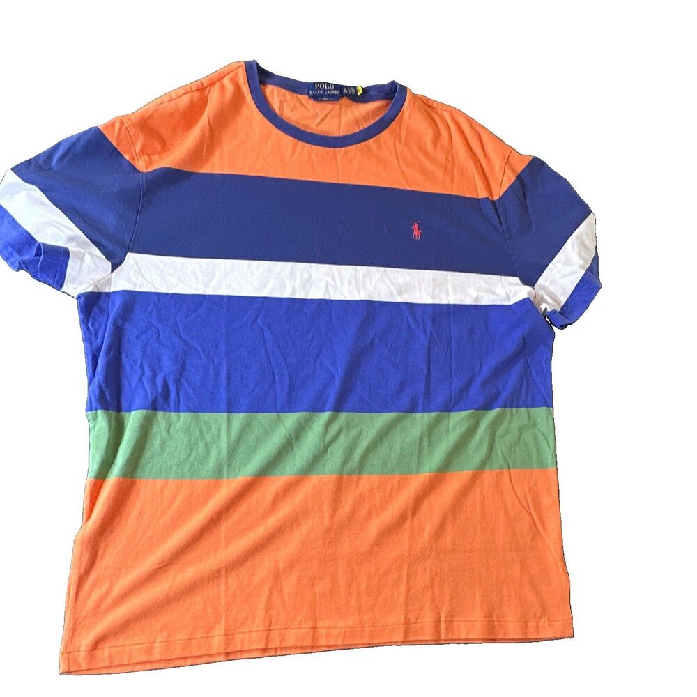 Polo Ralph Lauren Color block T Shirt Orange Blue Tee Men’s XL Classic Fit